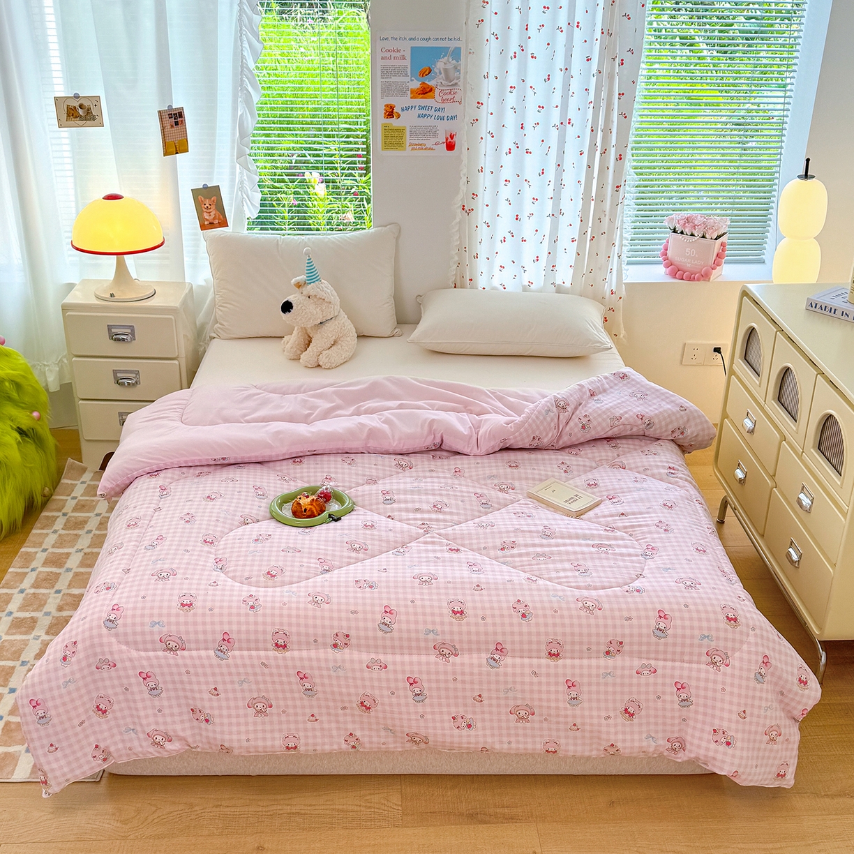 91家纺网 家纺一手货源 找家纺 弗苓家纺 2025新款糯叽叽ins风双层纱水洗棉冬被被子被芯 垂耳免