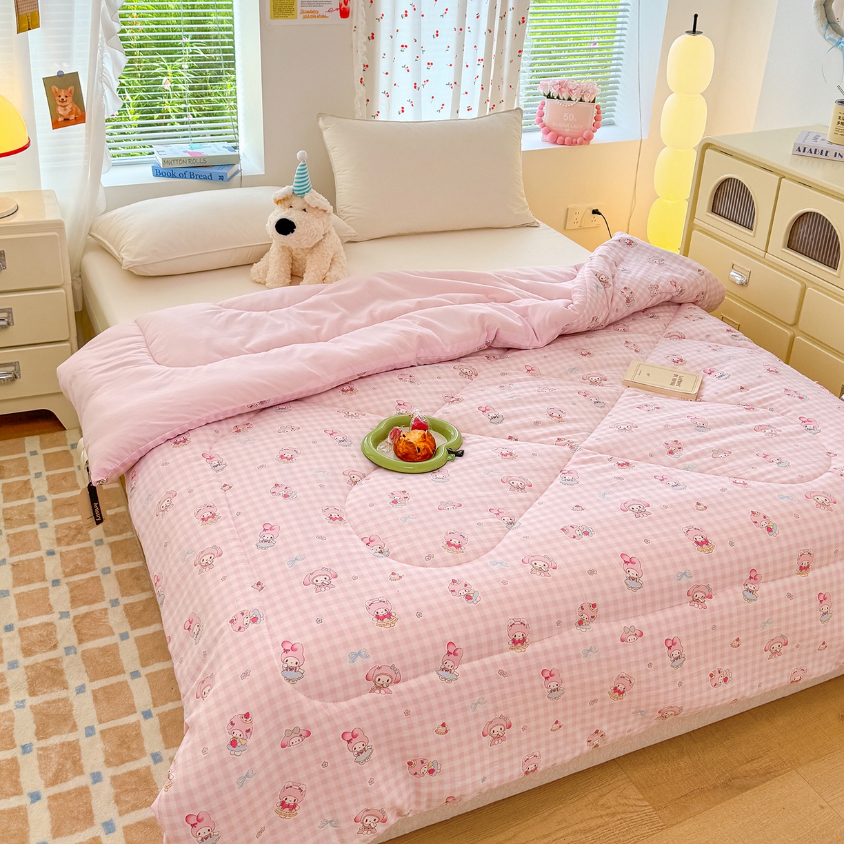 91家纺网 家纺一手货源 找家纺 弗苓家纺 2025新款糯叽叽ins风双层纱水洗棉冬被被子被芯 垂耳免