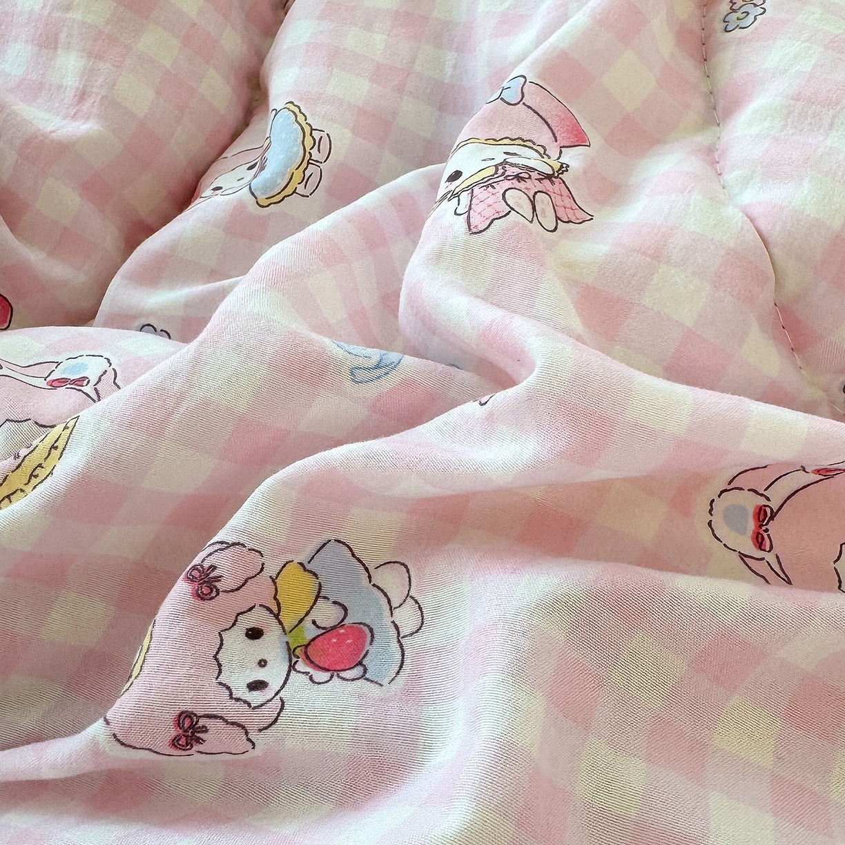 91家纺网 家纺一手货源 找家纺 弗苓家纺 2025新款糯叽叽ins风双层纱水洗棉冬被被子被芯 垂耳免