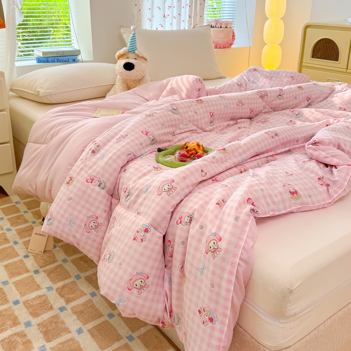 91家纺网 家纺一手货源 找家纺 弗苓家纺 2025新款糯叽叽ins风双层纱水洗棉冬被被子被芯 垂耳免