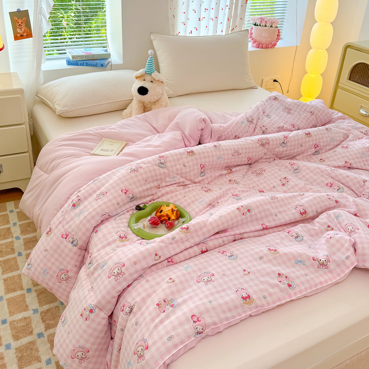 91家纺网 家纺一手货源 找家纺 弗苓家纺 2025新款糯叽叽ins风双层纱水洗棉冬被被子被芯 垂耳免