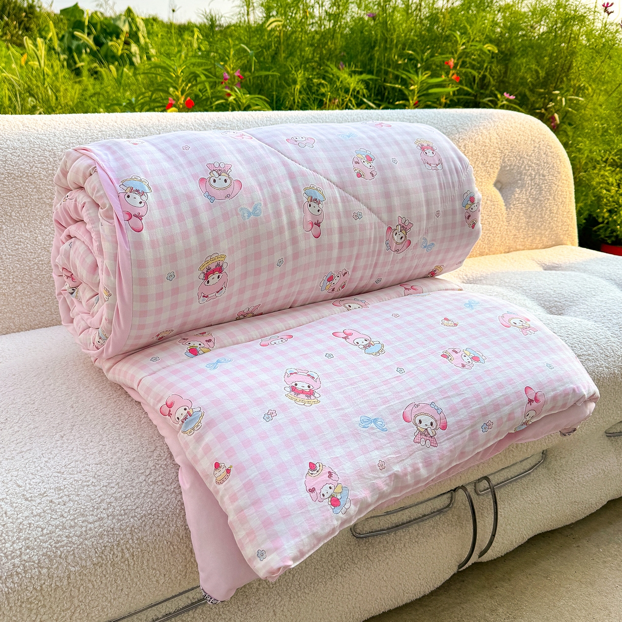 91家纺网 家纺一手货源 找家纺 弗苓家纺 2025新款糯叽叽ins风双层纱水洗棉冬被被子被芯 垂耳免