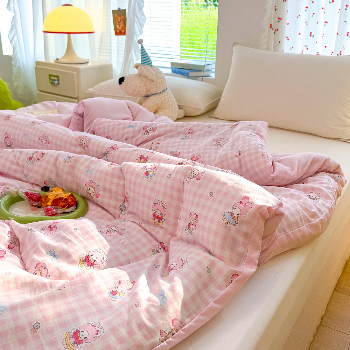 91家纺网 家纺一手货源 找家纺 弗苓家纺 2025新款糯叽叽ins风双层纱水洗棉冬被被子被芯 垂耳免