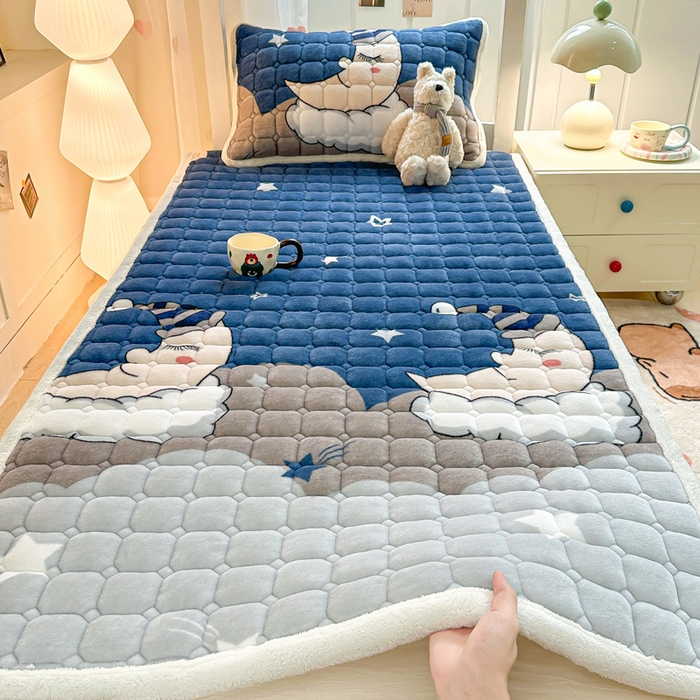 优品惠 2025新款冬季牛奶绒床垫床褥垫子床护垫加绒床盖学生宿舍上下铺 月亮蓝