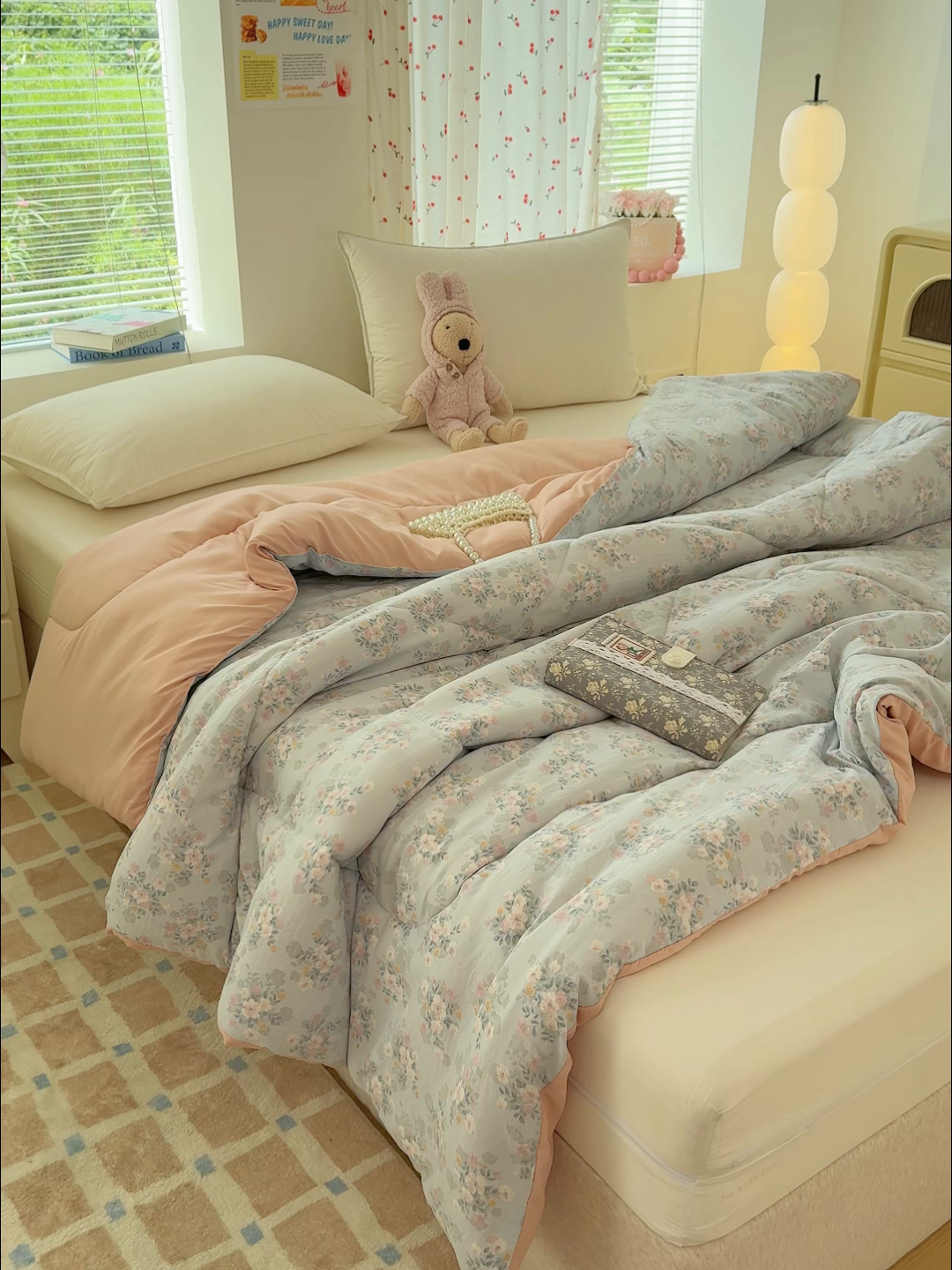 91家纺网 家纺一手货源 找家纺 弗苓家纺 2025新款糯叽叽ins风双层纱水洗棉冬被被子被芯 粉黛