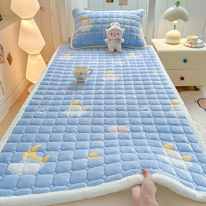 优品惠 2025新款冬季牛奶绒床垫床褥垫子床护垫加绒床盖学生宿舍上下铺 织梦星月蓝