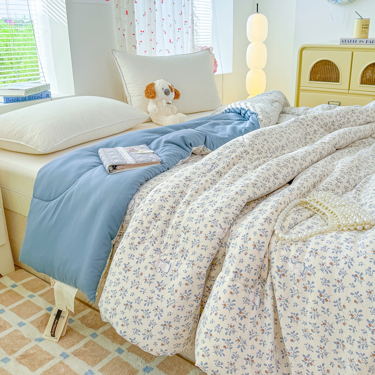 91家纺网 家纺一手货源 找家纺 弗苓家纺 2025新款糯叽叽ins风双层纱水洗棉冬被被子被芯 安妮兔