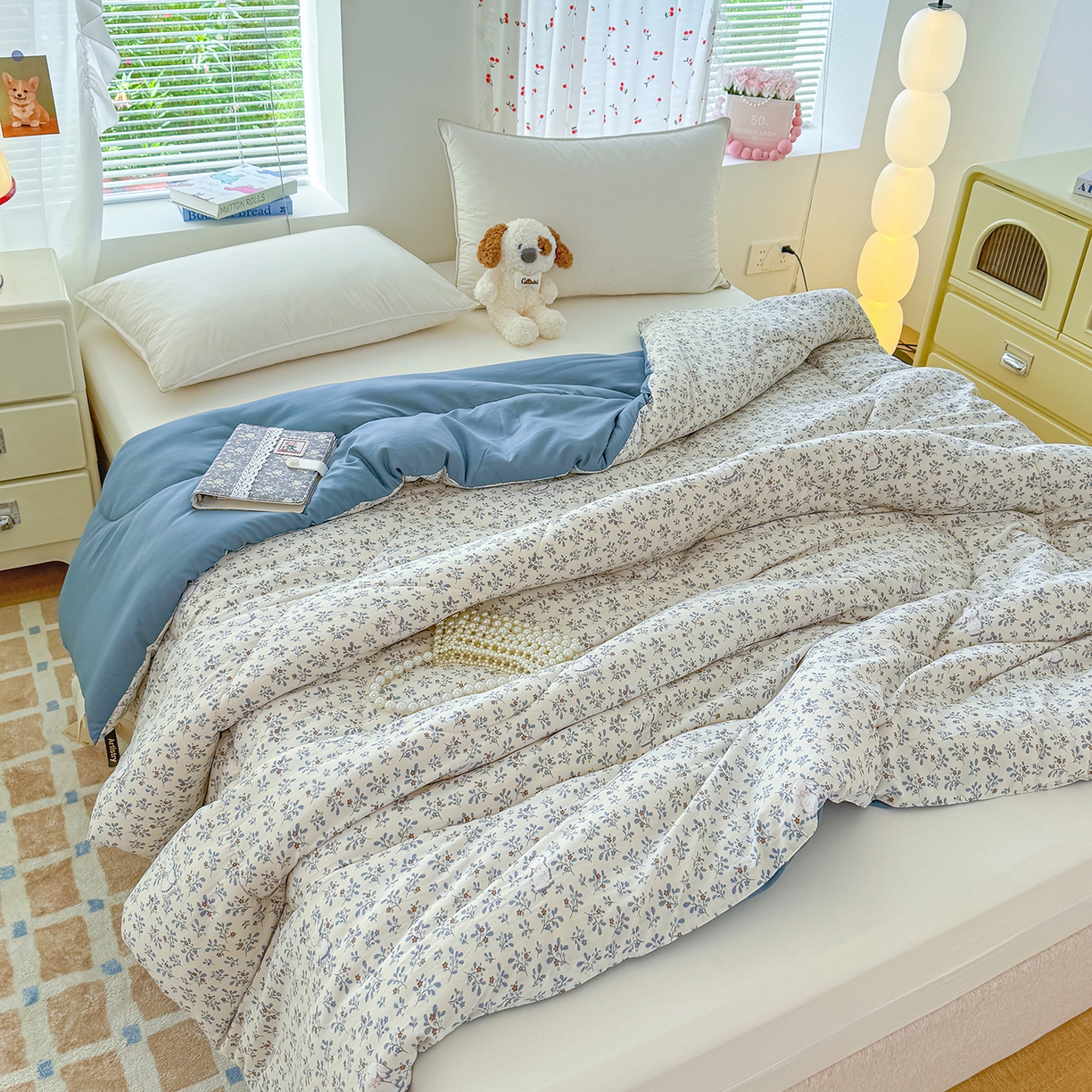 91家纺网 家纺一手货源 找家纺 弗苓家纺 2025新款糯叽叽ins风双层纱水洗棉冬被被子被芯 安妮兔