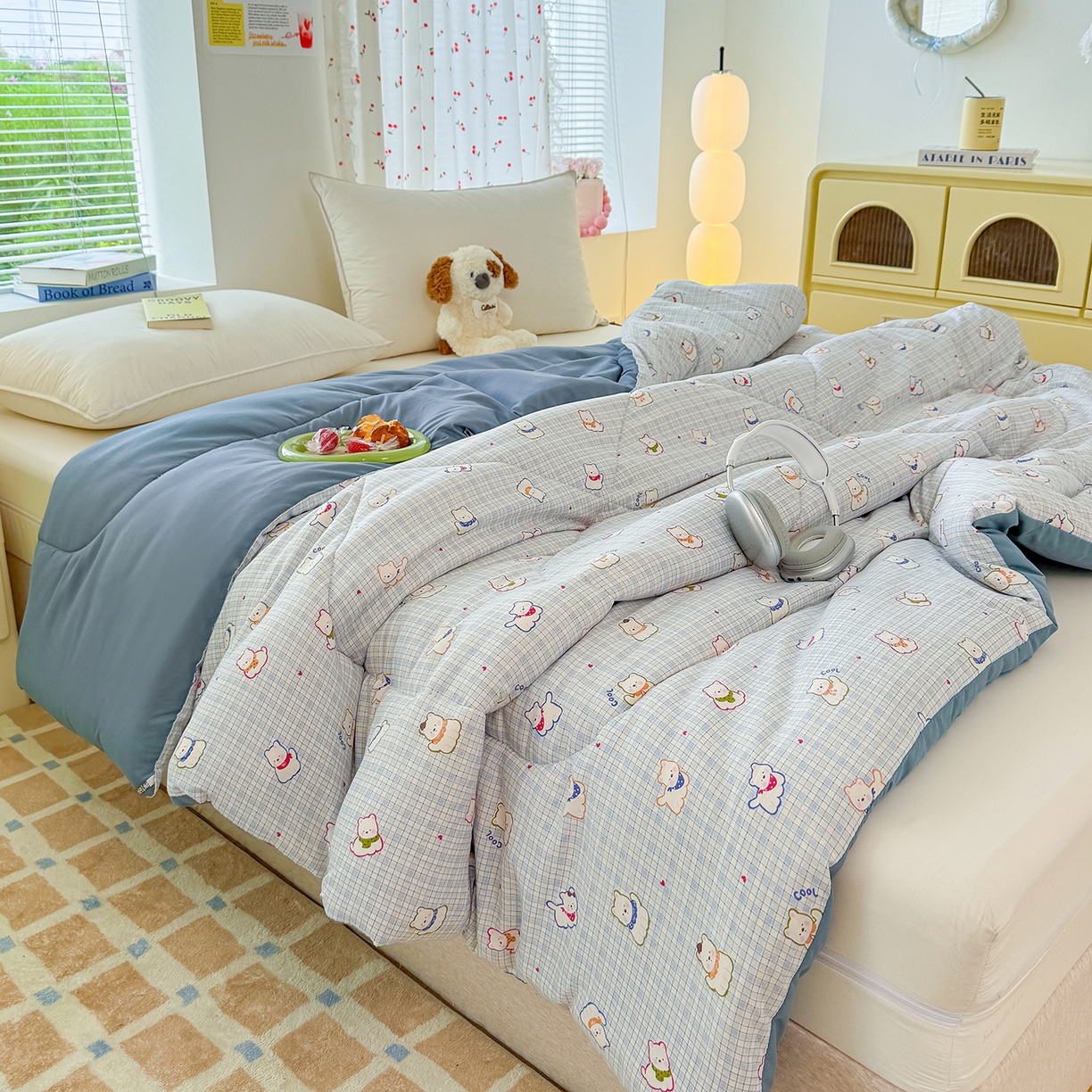 91家纺网 家纺一手货源 找家纺 弗苓家纺 2025新款糯叽叽ins风双层纱水洗棉冬被被子被芯 西高地