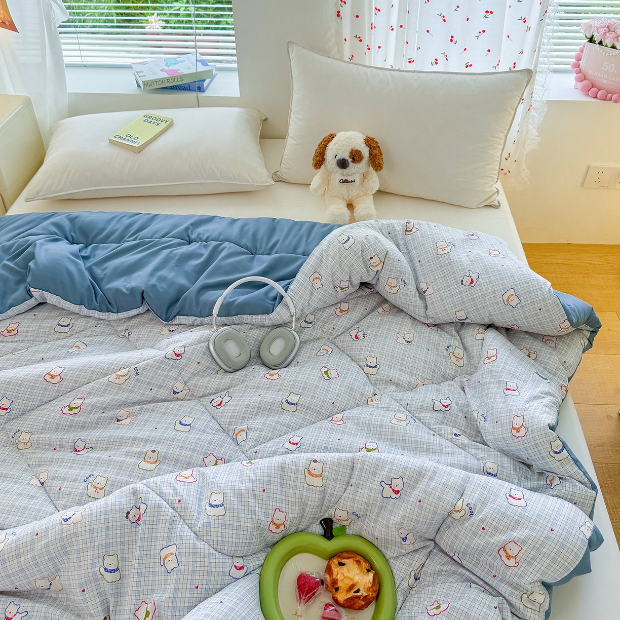 91家纺网 家纺一手货源 找家纺 弗苓家纺 2025新款糯叽叽ins风双层纱水洗棉冬被被子被芯 西高地