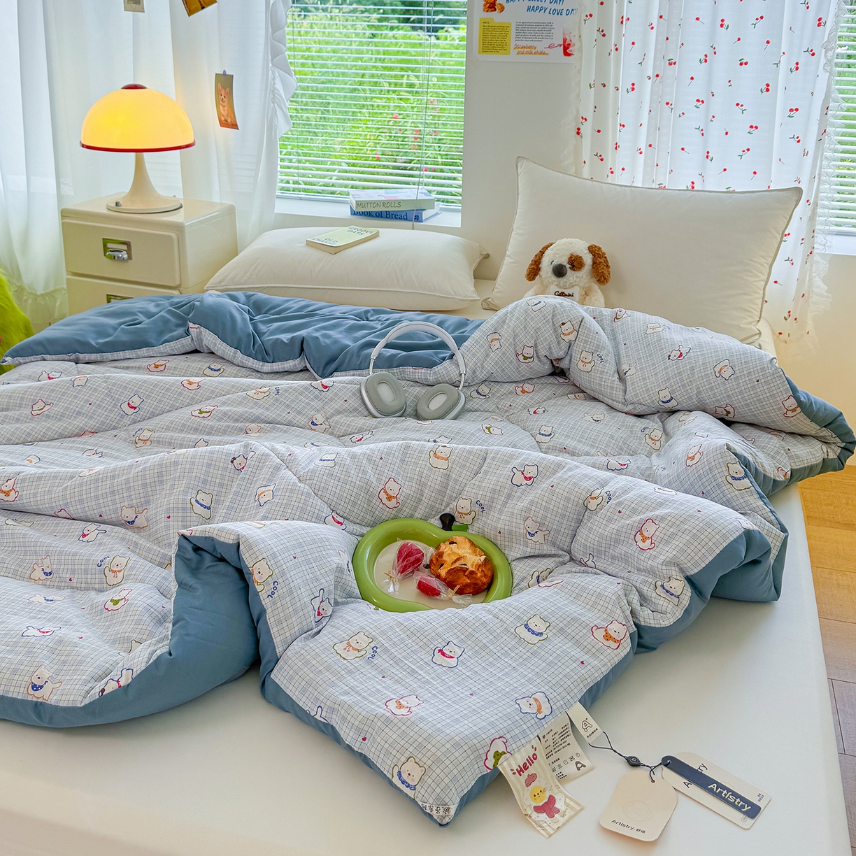 91家纺网 家纺一手货源 找家纺 弗苓家纺 2025新款糯叽叽ins风双层纱水洗棉冬被被子被芯 西高地