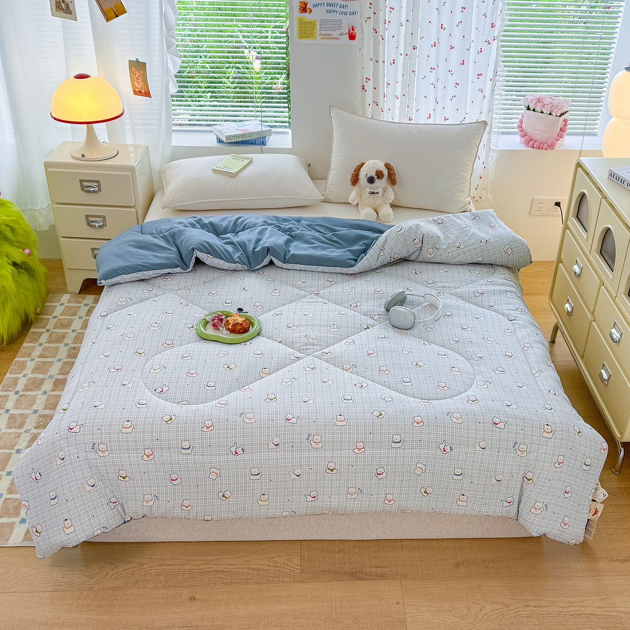 91家纺网 家纺一手货源 找家纺 弗苓家纺 2025新款糯叽叽ins风双层纱水洗棉冬被被子被芯 西高地