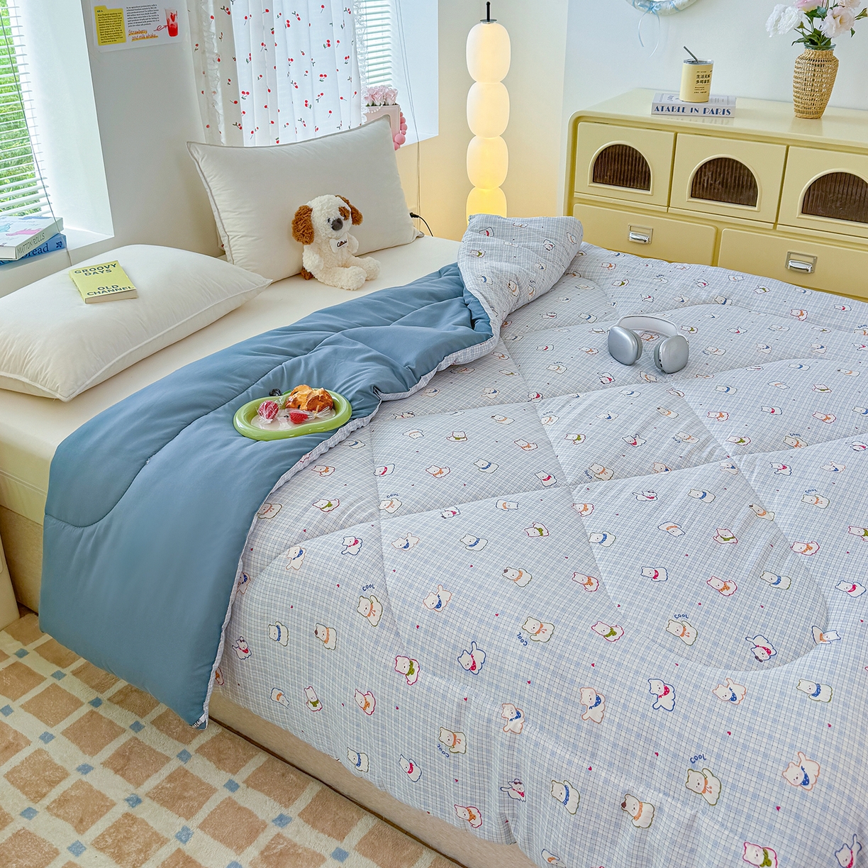 91家纺网 家纺一手货源 找家纺 弗苓家纺 2025新款糯叽叽ins风双层纱水洗棉冬被被子被芯 西高地