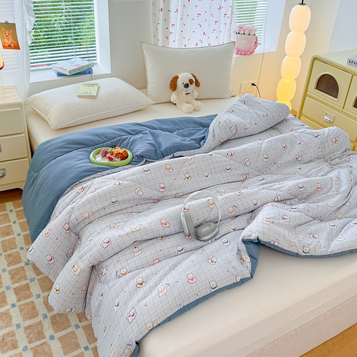 91家纺网 家纺一手货源 找家纺 弗苓家纺 2025新款糯叽叽ins风双层纱水洗棉冬被被子被芯 西高地