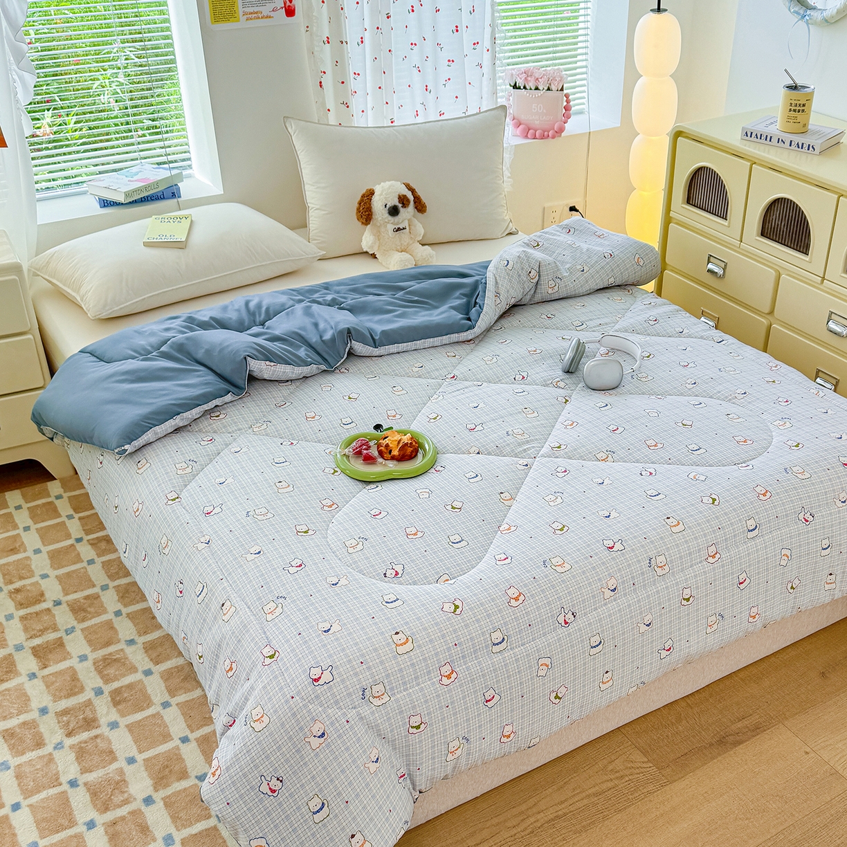 91家纺网 家纺一手货源 找家纺 弗苓家纺 2025新款糯叽叽ins风双层纱水洗棉冬被被子被芯 西高地