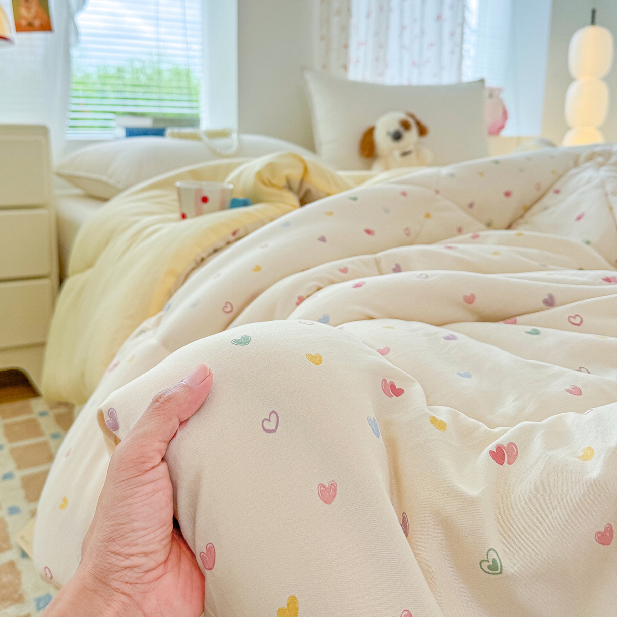 91家纺网 家纺一手货源 找家纺 弗苓家纺 2025新款糯叽叽ins风双层纱水洗棉冬被被子被芯 初恋