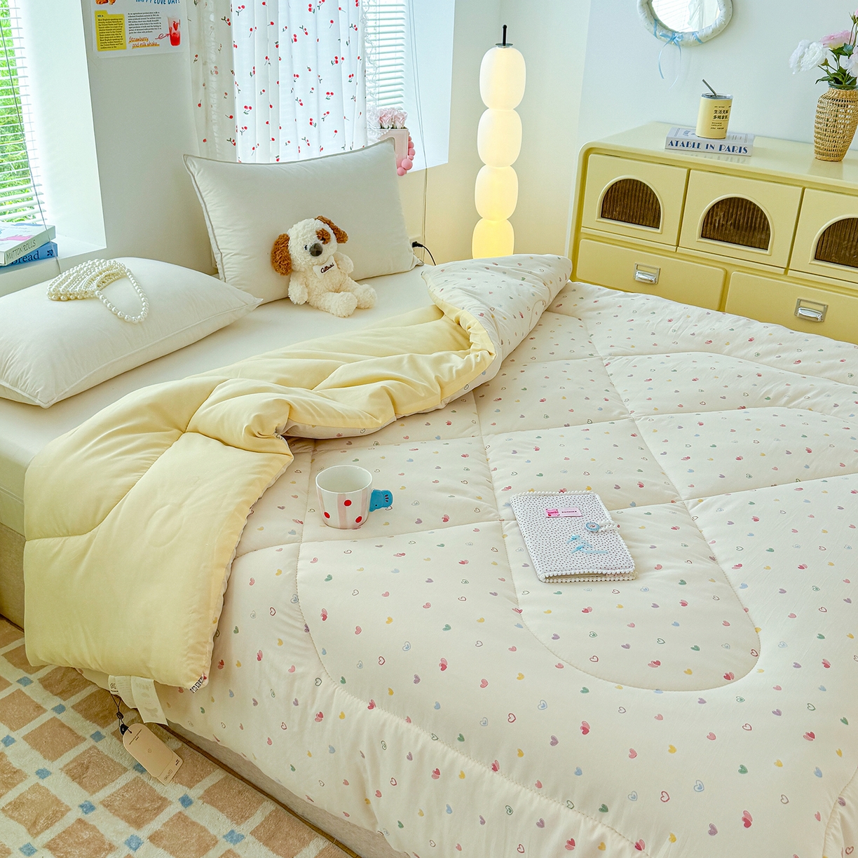 91家纺网 家纺一手货源 找家纺 弗苓家纺 2025新款糯叽叽ins风双层纱水洗棉冬被被子被芯 初恋