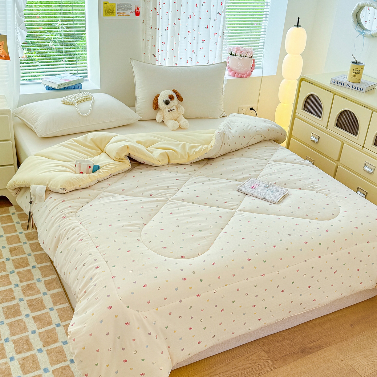 91家纺网 家纺一手货源 找家纺 弗苓家纺 2025新款糯叽叽ins风双层纱水洗棉冬被被子被芯 初恋