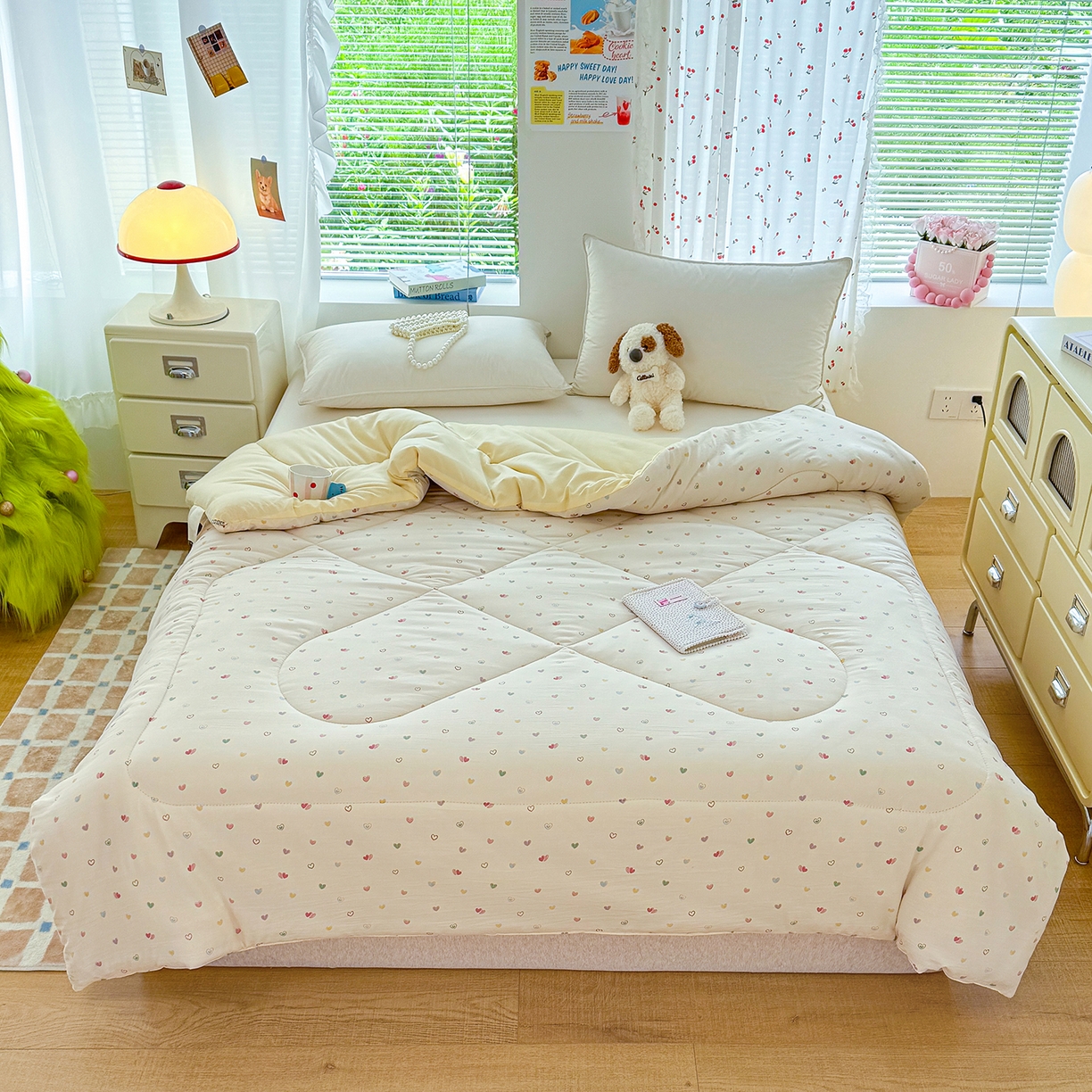 91家纺网 家纺一手货源 找家纺 弗苓家纺 2025新款糯叽叽ins风双层纱水洗棉冬被被子被芯 初恋