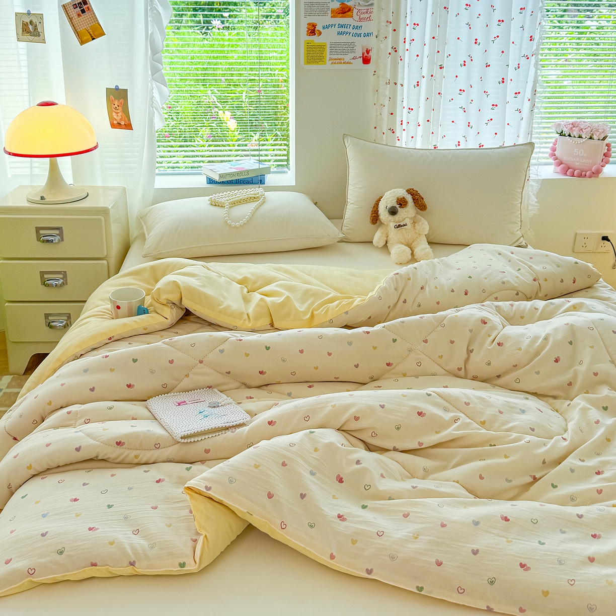 91家纺网 家纺一手货源 找家纺 弗苓家纺 2025新款糯叽叽ins风双层纱水洗棉冬被被子被芯 初恋