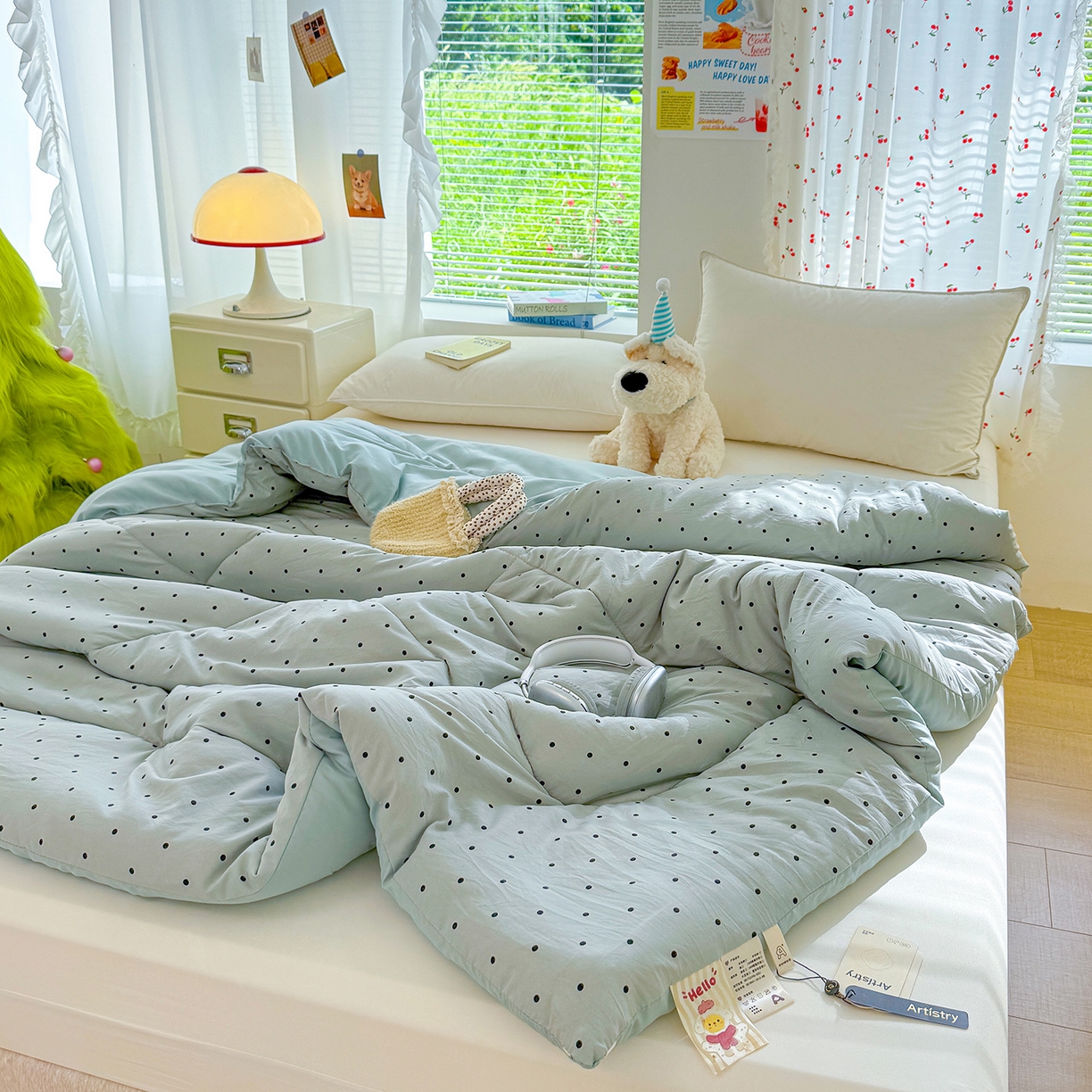 91家纺网 家纺一手货源 找家纺 弗苓家纺 2025新款糯叽叽ins风双层纱水洗棉冬被被子被芯 海盐-蓝