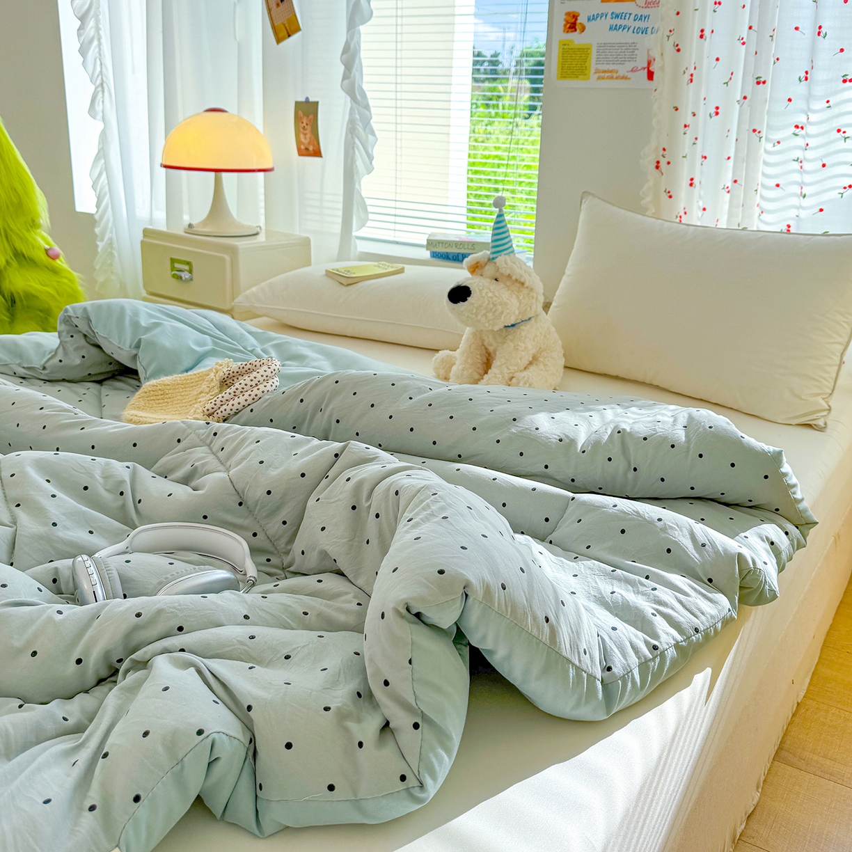 91家纺网 家纺一手货源 找家纺 弗苓家纺 2025新款糯叽叽ins风双层纱水洗棉冬被被子被芯 海盐-蓝