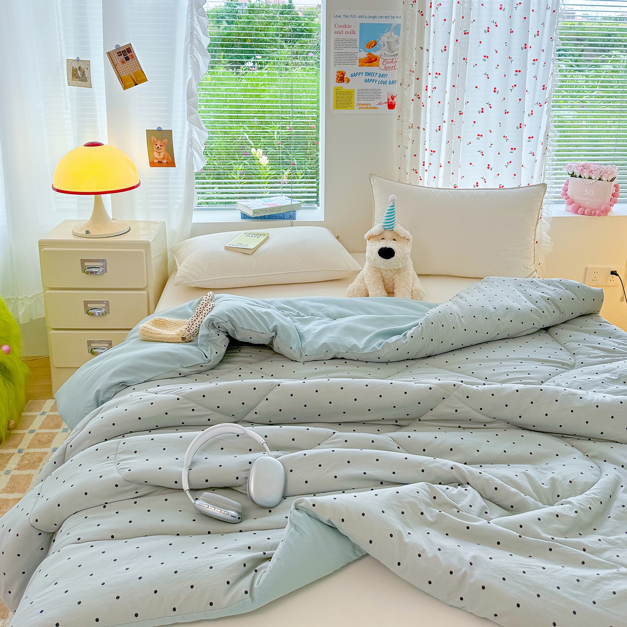 91家纺网 家纺一手货源 找家纺 弗苓家纺 2025新款糯叽叽ins风双层纱水洗棉冬被被子被芯 海盐-蓝