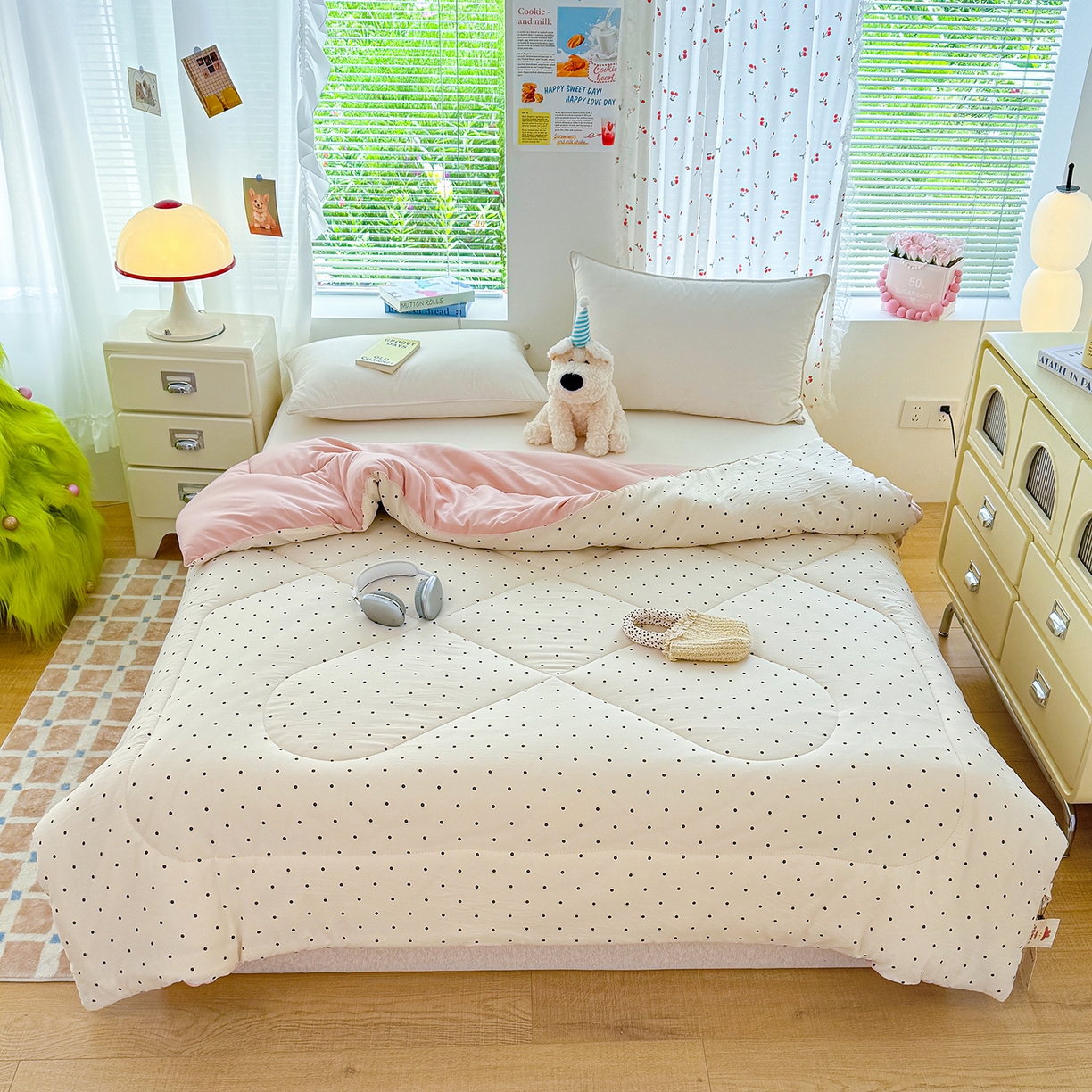 91家纺网 家纺一手货源 找家纺 弗苓家纺 2025新款糯叽叽ins风双层纱水洗棉冬被被子被芯 海盐-米