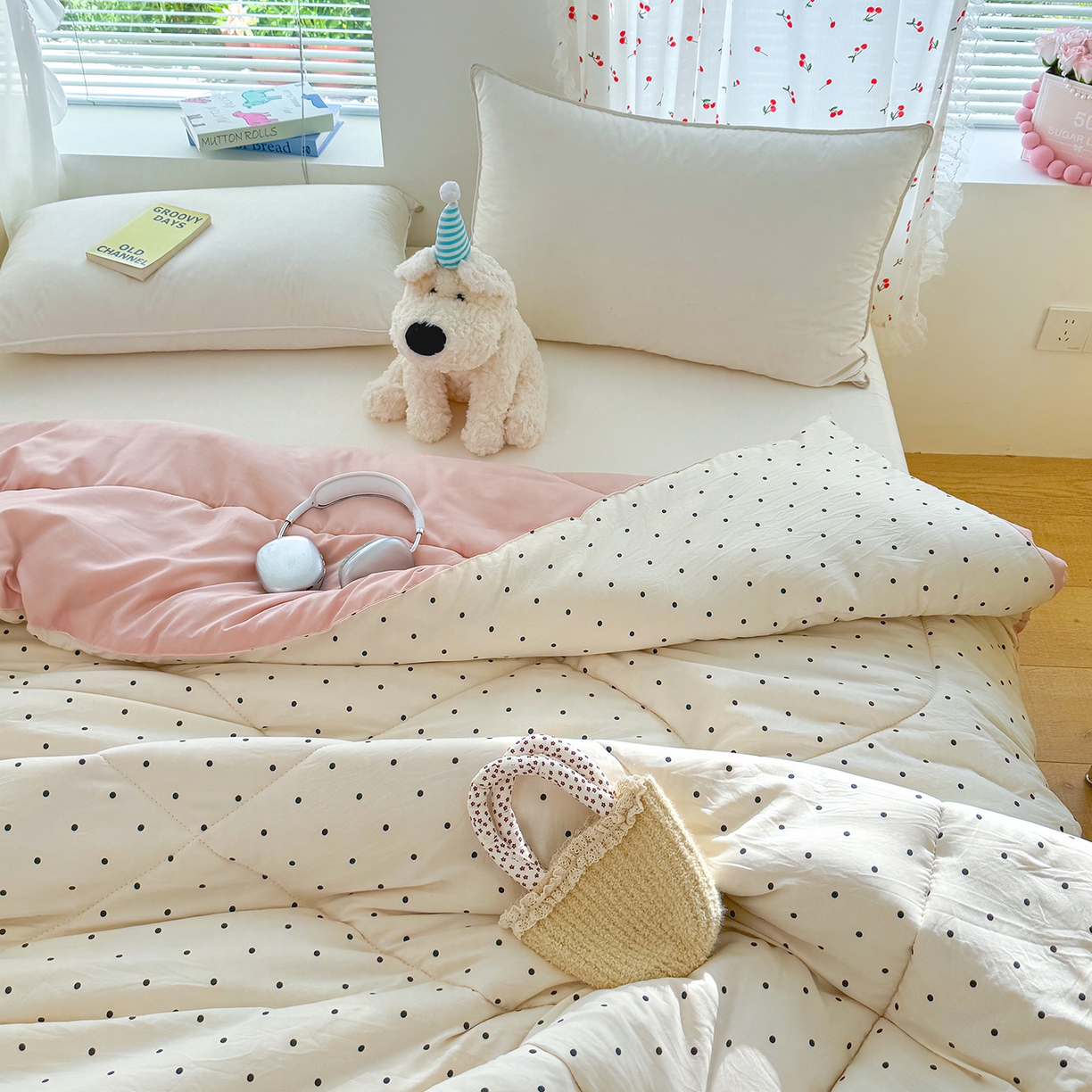 91家纺网 家纺一手货源 找家纺 弗苓家纺 2025新款糯叽叽ins风双层纱水洗棉冬被被子被芯 海盐-米