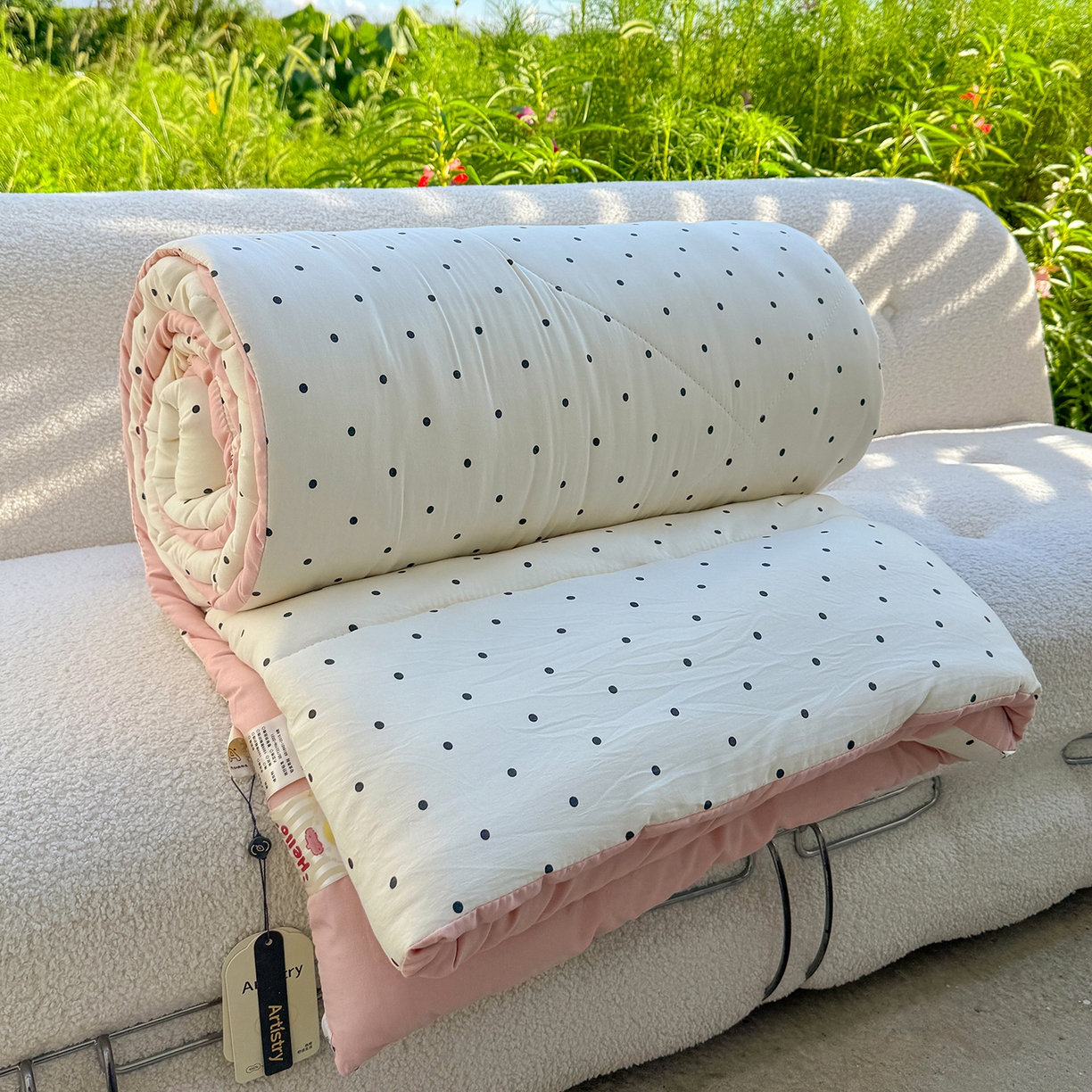 91家纺网 家纺一手货源 找家纺 弗苓家纺 2025新款糯叽叽ins风双层纱水洗棉冬被被子被芯 海盐-米