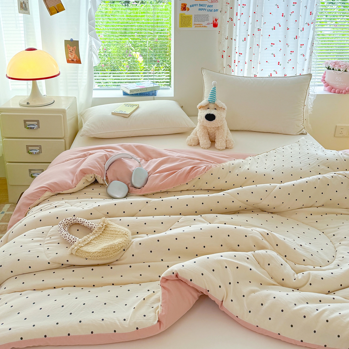 91家纺网 家纺一手货源 找家纺 弗苓家纺 2025新款糯叽叽ins风双层纱水洗棉冬被被子被芯 海盐-米