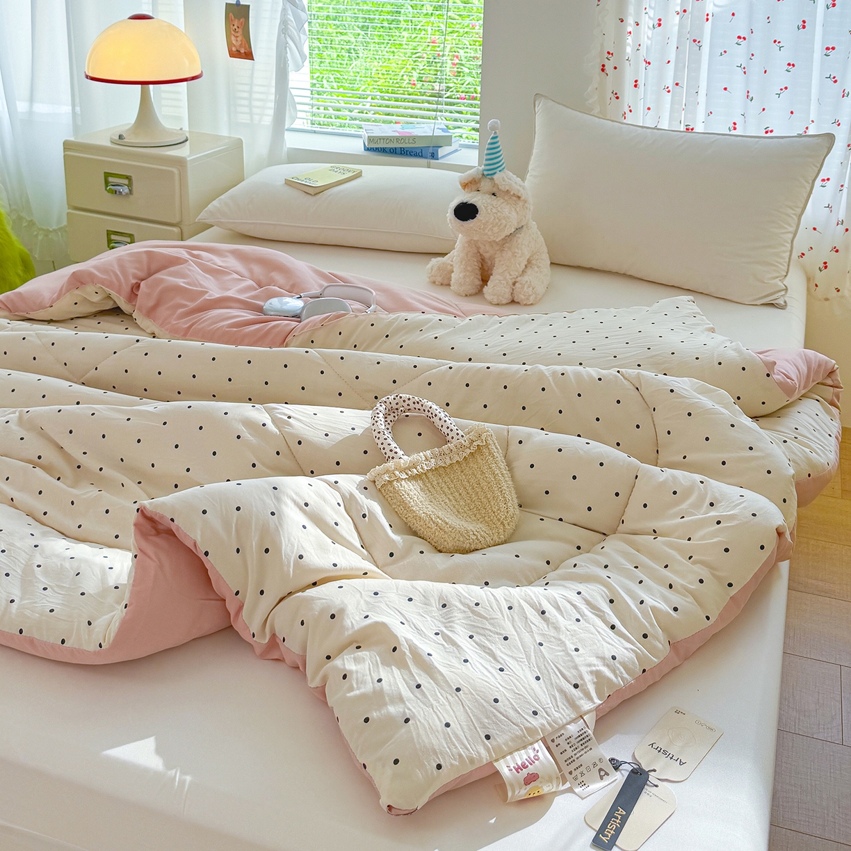 91家纺网 家纺一手货源 找家纺 弗苓家纺 2025新款糯叽叽ins风双层纱水洗棉冬被被子被芯 海盐-米