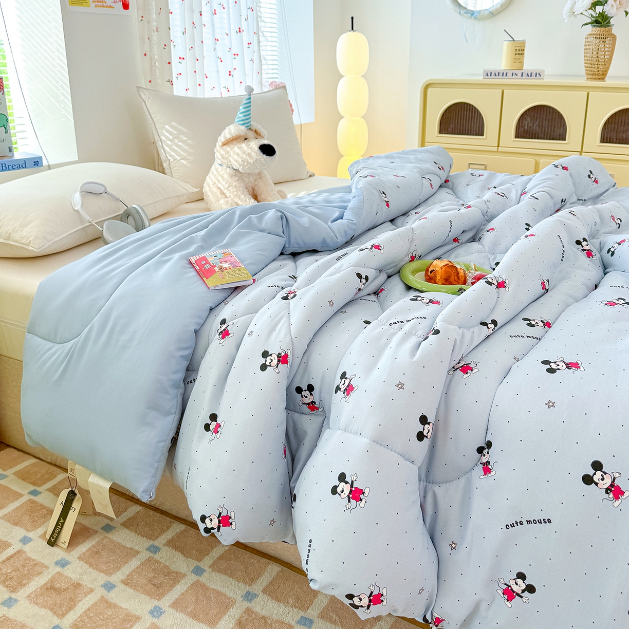 91家纺网 家纺一手货源 找家纺 弗苓家纺 2025新款糯叽叽ins风双层纱水洗棉冬被被子被芯 米奇妙妙