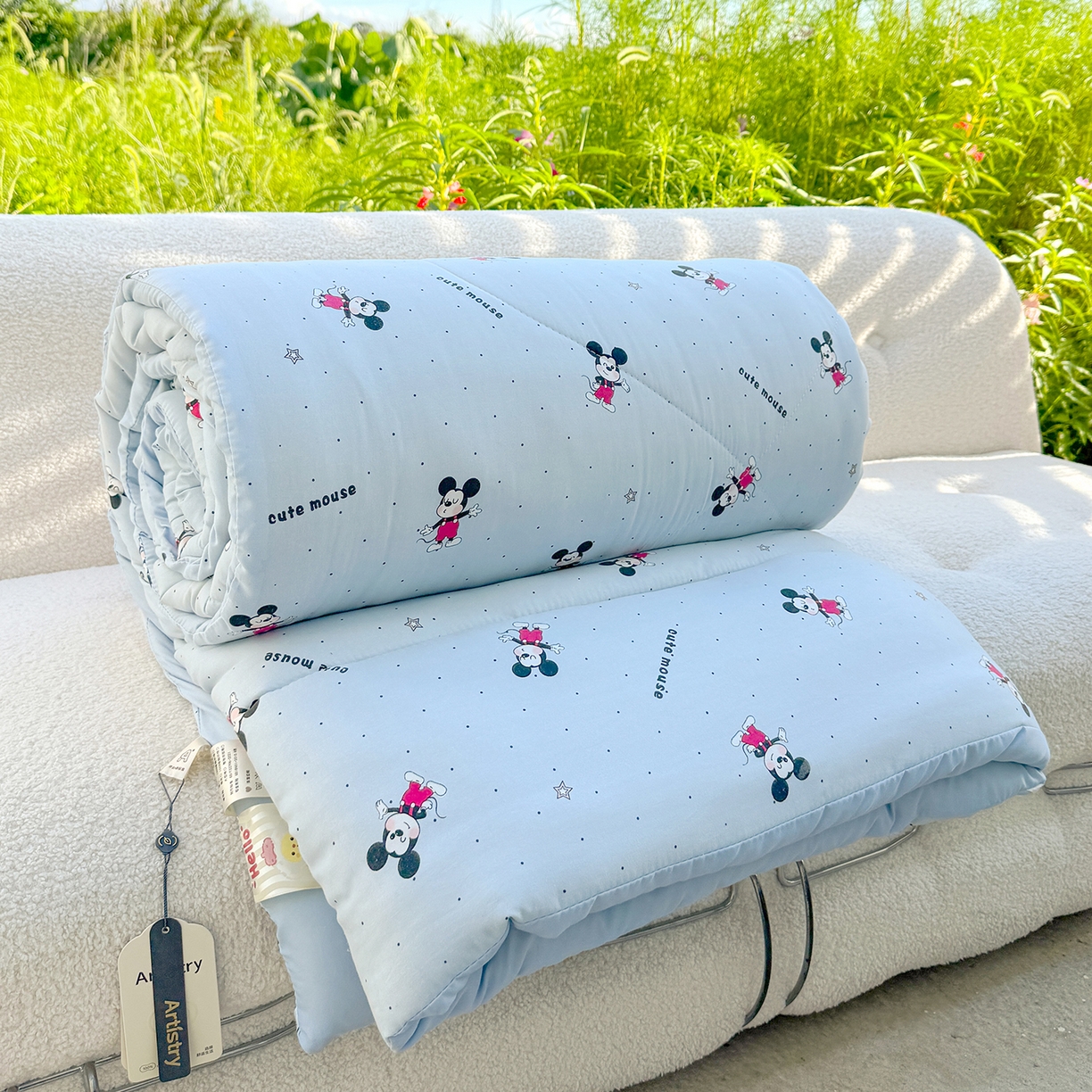 91家纺网 家纺一手货源 找家纺 弗苓家纺 2025新款糯叽叽ins风双层纱水洗棉冬被被子被芯 米奇妙妙