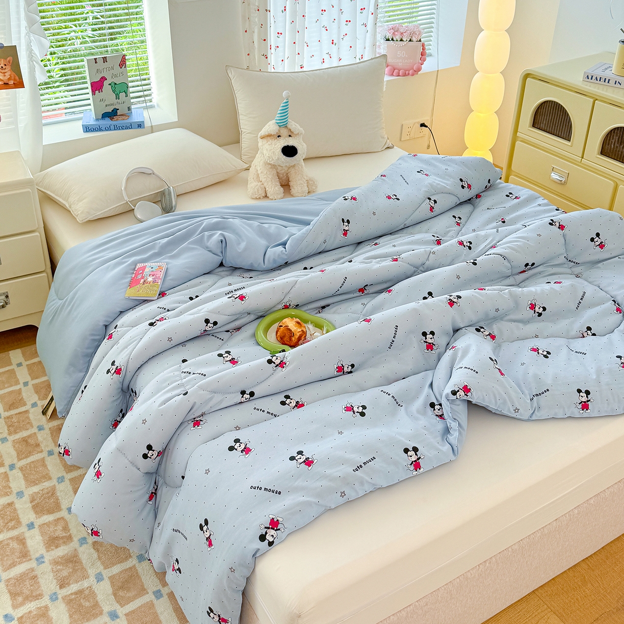 91家纺网 家纺一手货源 找家纺 弗苓家纺 2025新款糯叽叽ins风双层纱水洗棉冬被被子被芯 米奇妙妙