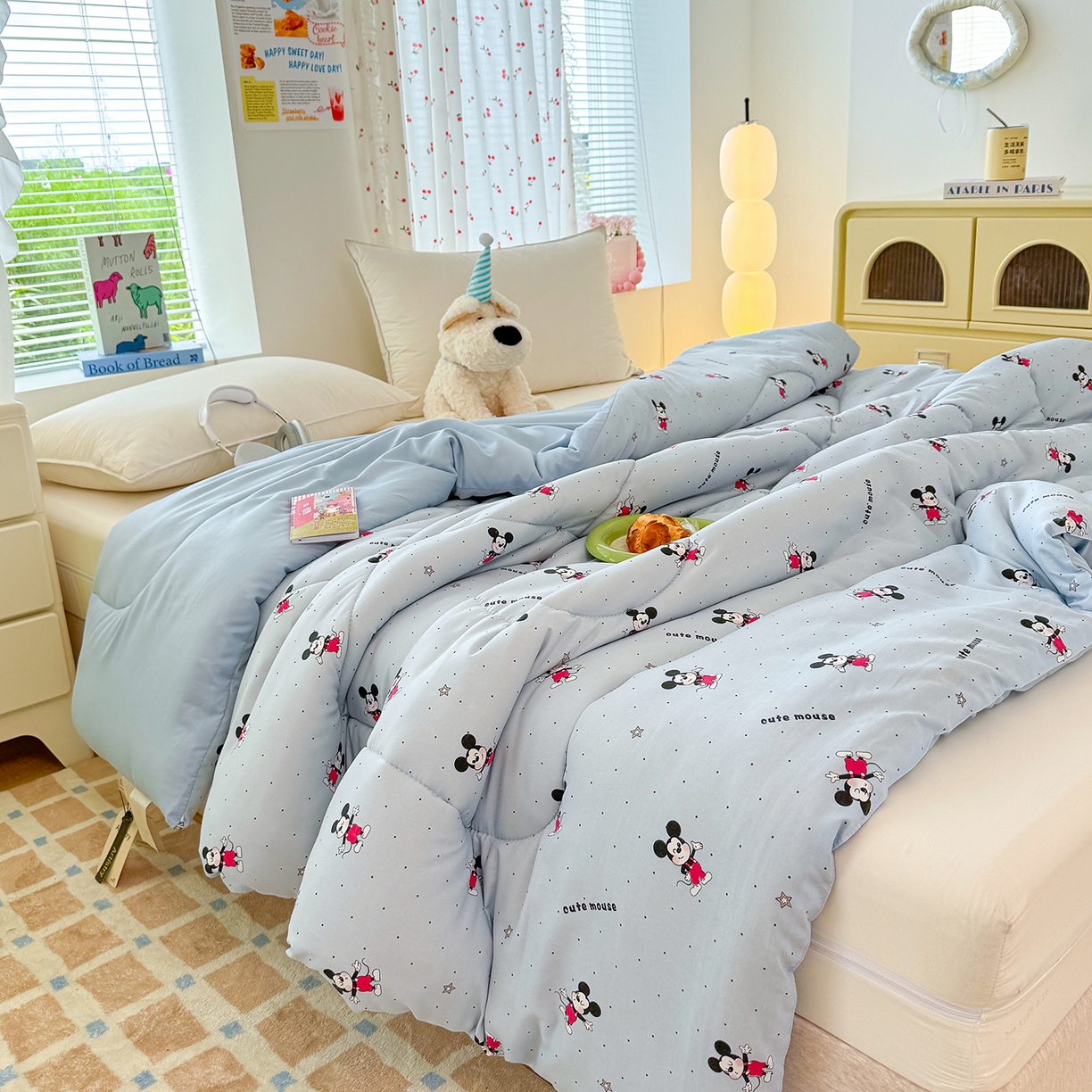 91家纺网 家纺一手货源 找家纺 弗苓家纺 2025新款糯叽叽ins风双层纱水洗棉冬被被子被芯 米奇妙妙