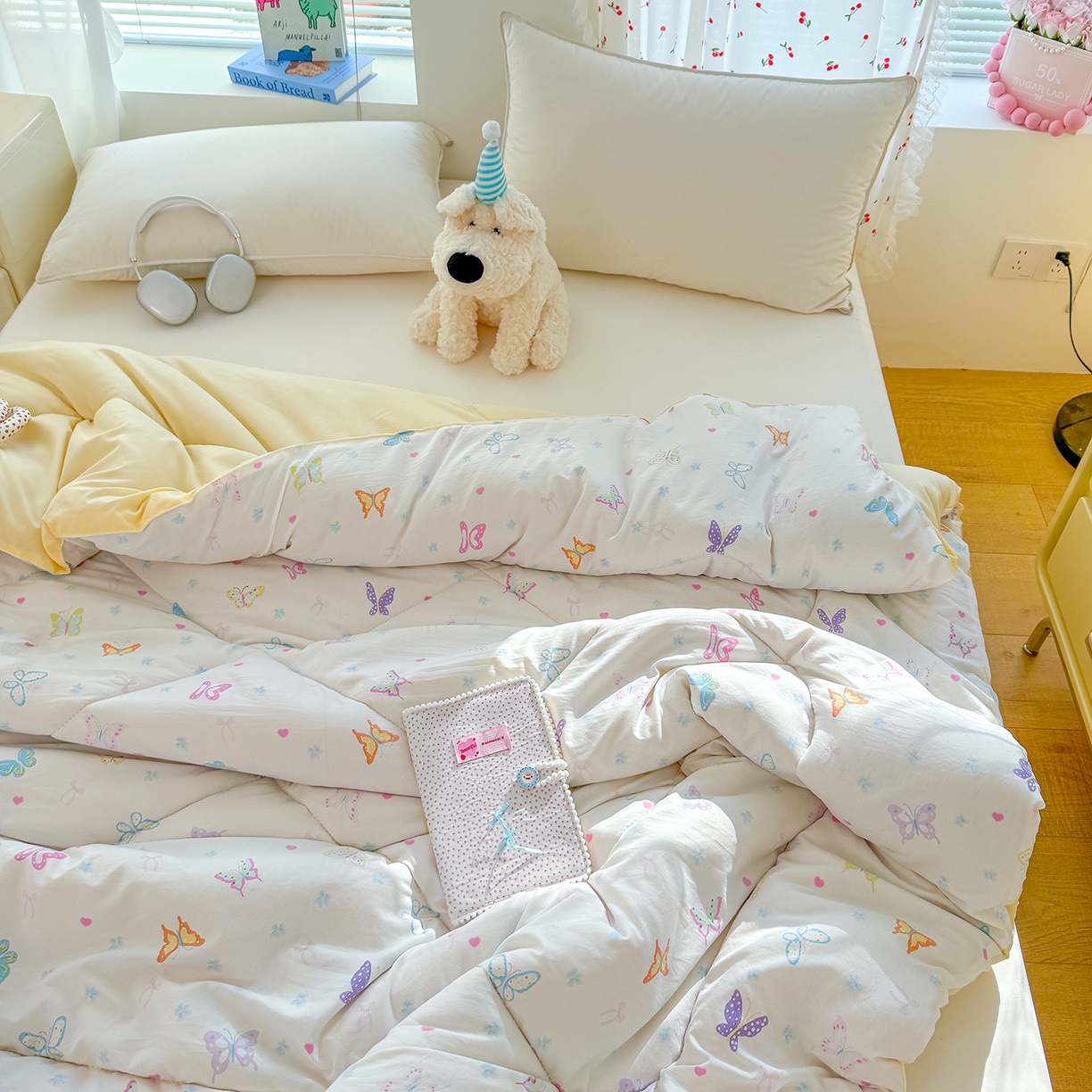 91家纺网 家纺一手货源 找家纺 弗苓家纺 2025新款糯叽叽ins风双层纱水洗棉冬被被子被芯 梦蝶