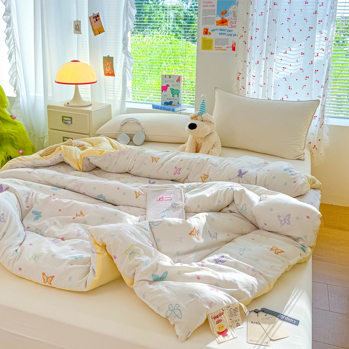 91家纺网 家纺一手货源 找家纺 弗苓家纺 2025新款糯叽叽ins风双层纱水洗棉冬被被子被芯 梦蝶