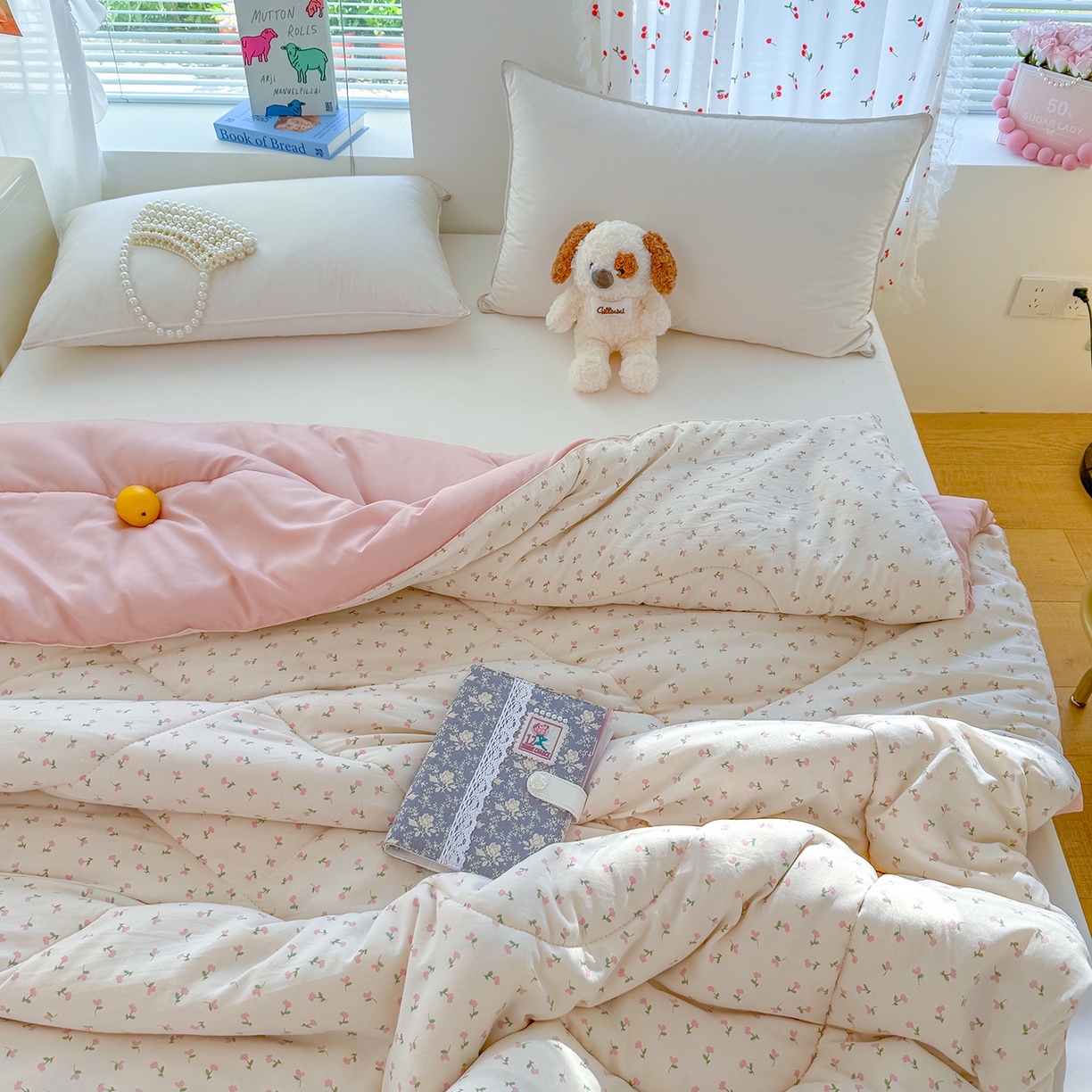 91家纺网 家纺一手货源 找家纺 弗苓家纺 2025新款糯叽叽ins风双层纱水洗棉冬被被子被芯 郁金香