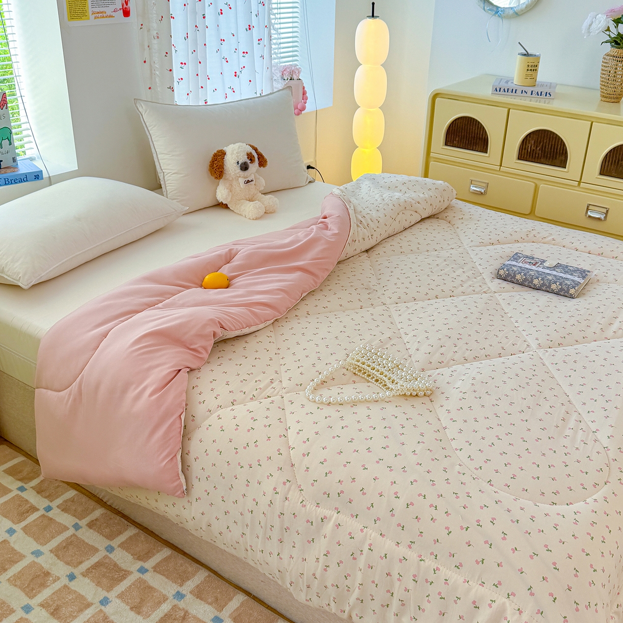 91家纺网 家纺一手货源 找家纺 弗苓家纺 2025新款糯叽叽ins风双层纱水洗棉冬被被子被芯 郁金香