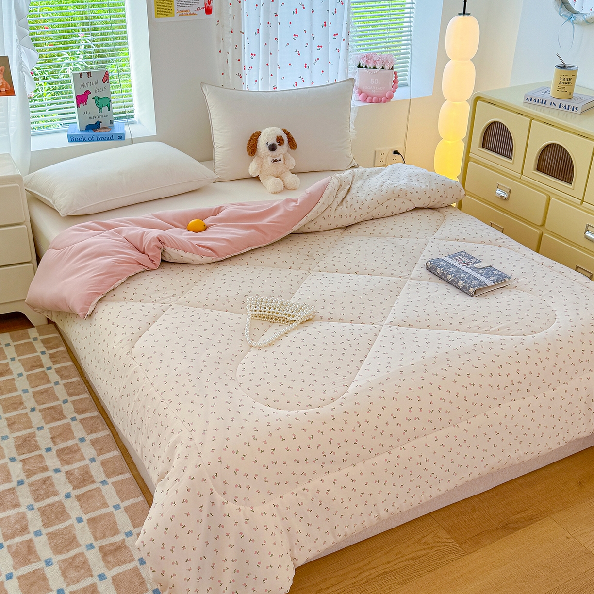 91家纺网 家纺一手货源 找家纺 弗苓家纺 2025新款糯叽叽ins风双层纱水洗棉冬被被子被芯 郁金香