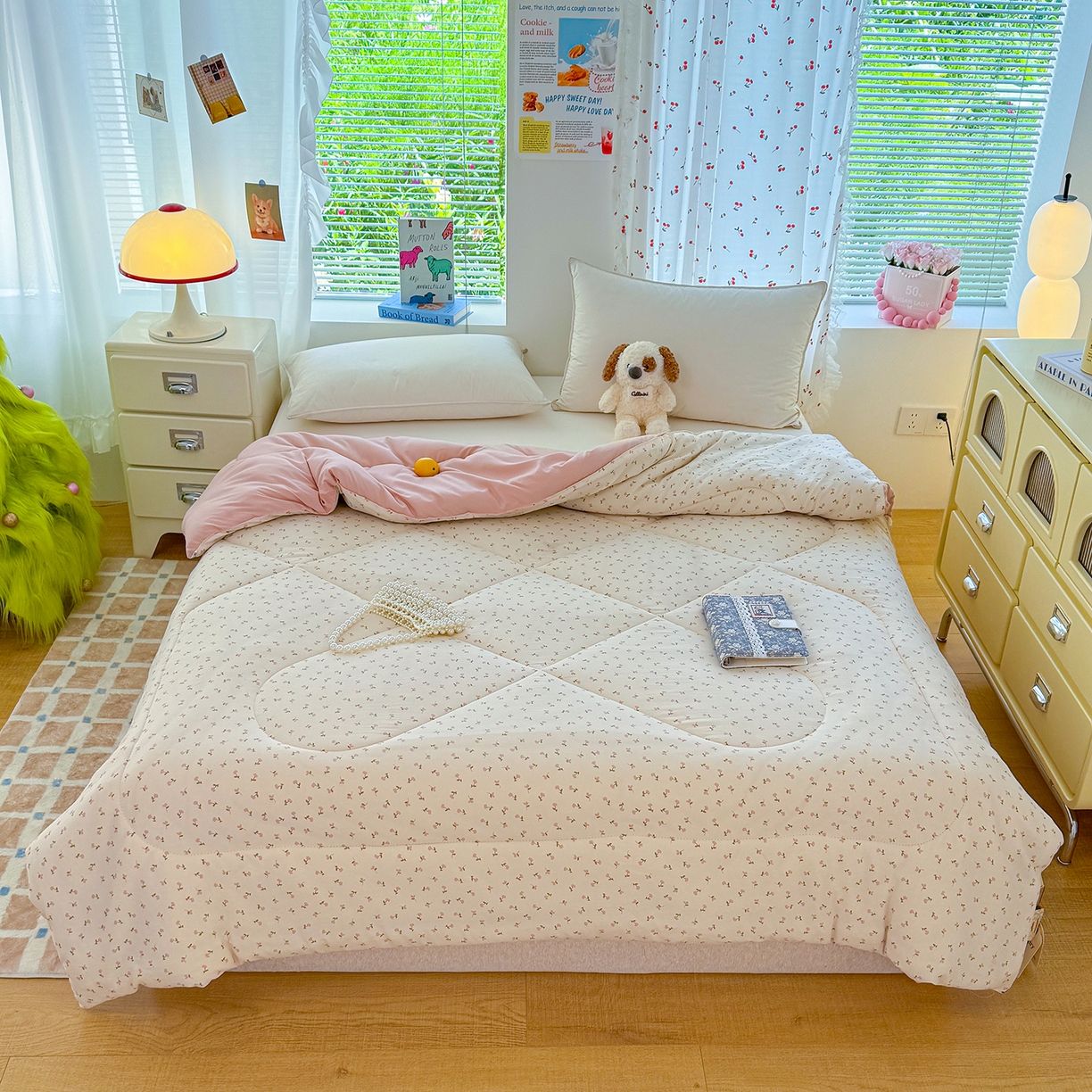 91家纺网 家纺一手货源 找家纺 弗苓家纺 2025新款糯叽叽ins风双层纱水洗棉冬被被子被芯 郁金香