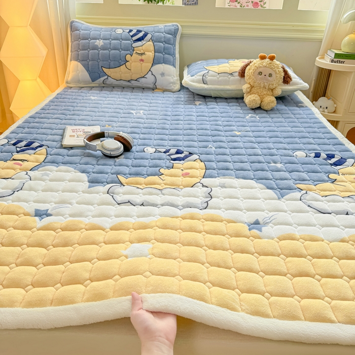 91家纺网 家纺一手货源 找家纺 （总）优品惠 2025新款兔毛绒泡泡牛奶绒床垫子夹棉床褥床盖床单加厚保暖