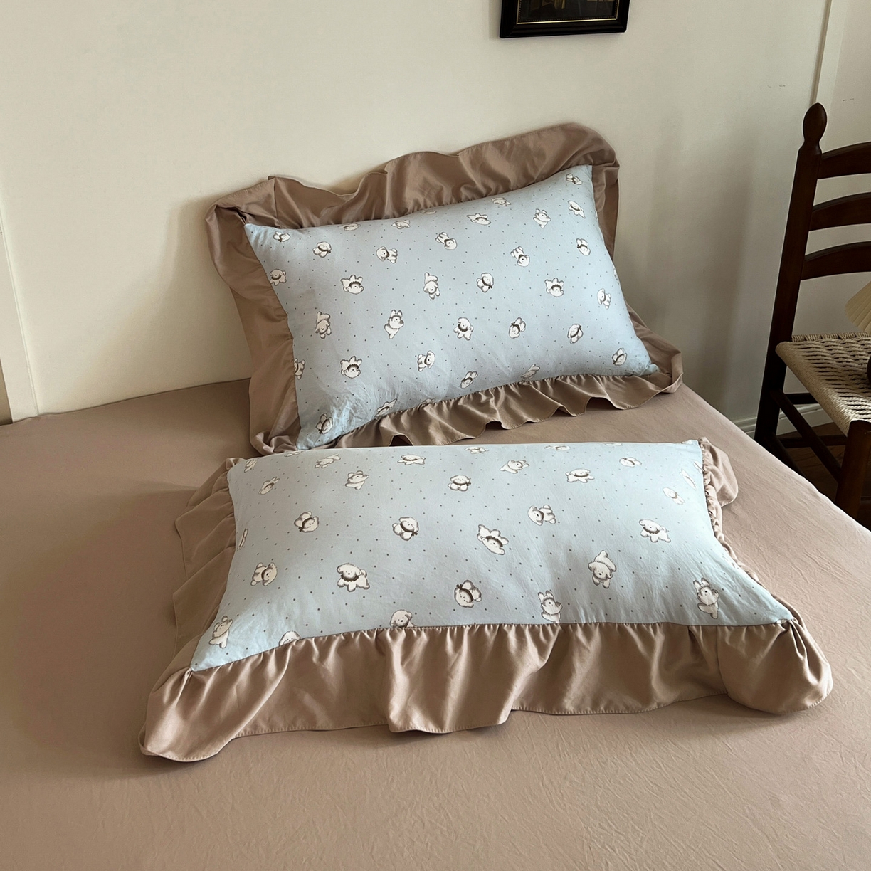 91家纺网 家纺一手货源 找家纺 梦莱斯 2025新款高克重云感棉四件套-花边款 星星狗