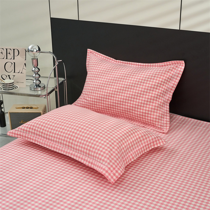 91家纺网 家纺一手货源 找家纺 千姿梦 2025新款全棉水洗棉四件套 粉红小格