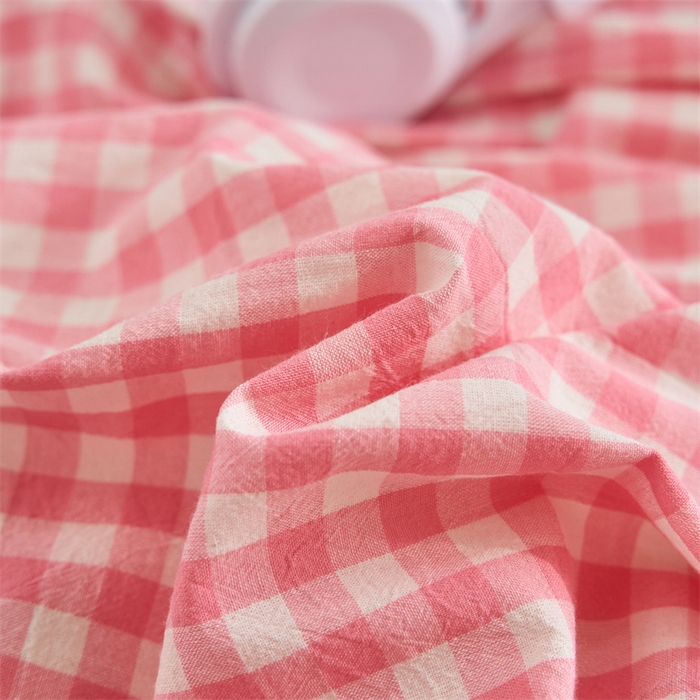 91家纺网 家纺一手货源 找家纺 千姿梦 2025新款全棉水洗棉四件套 粉红小格