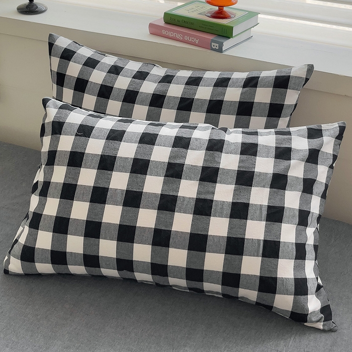 91家纺网 家纺一手货源 找家纺 千姿梦 2025新款全棉水洗棉四件套 黑白中格