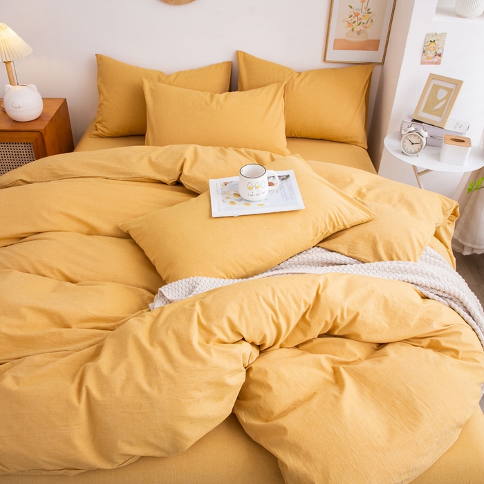 91家纺网 家纺一手货源 找家纺 千姿梦 2025新款全棉水洗棉四件套 姜黄