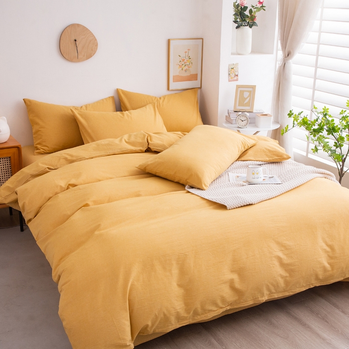 91家纺网 家纺一手货源 找家纺 千姿梦 2025新款全棉水洗棉四件套 姜黄