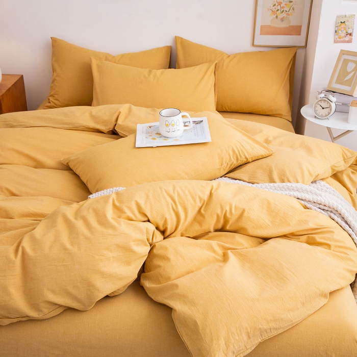 91家纺网 家纺一手货源 找家纺 千姿梦 2025新款全棉水洗棉四件套 姜黄